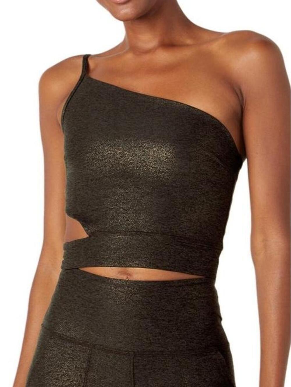 Beyond Yoga Women’s M Black Shimmer One Shoulder Cutout Crop Top